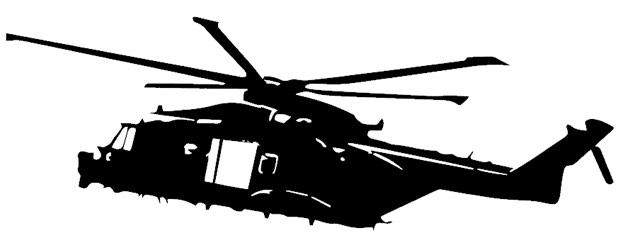 A silhouette of a helicopter